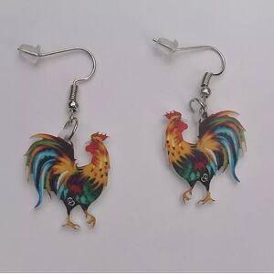 Roaster Themed Earrings - Fun Animal Print - Hook Style